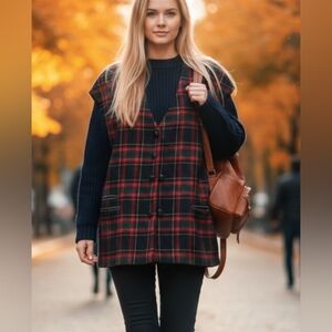 VINTAGE✌Conrad C. Collection 100%WOOL Lined PLAID VESTwith Front Pocket Sz L/XL